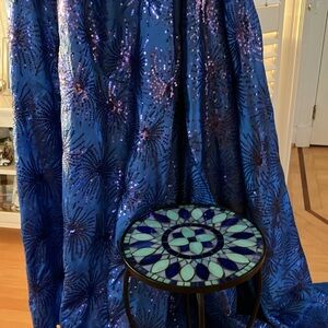 Vibrant Sequined Blue and Purple 126” Round Tablecloth